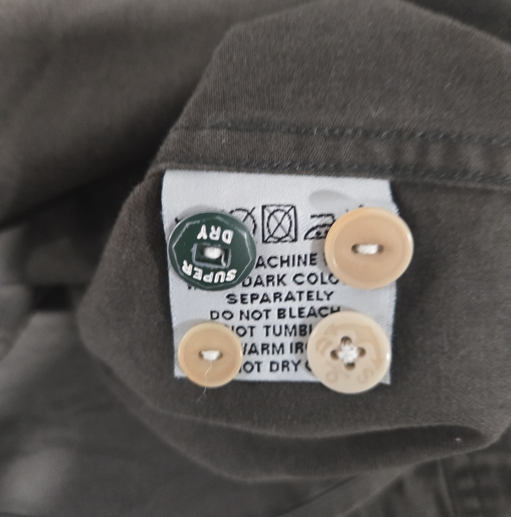 Superdry Mens Cotton Army Green Logo Embroidered Button Down Shirt Medium - Picture 7 of 7
